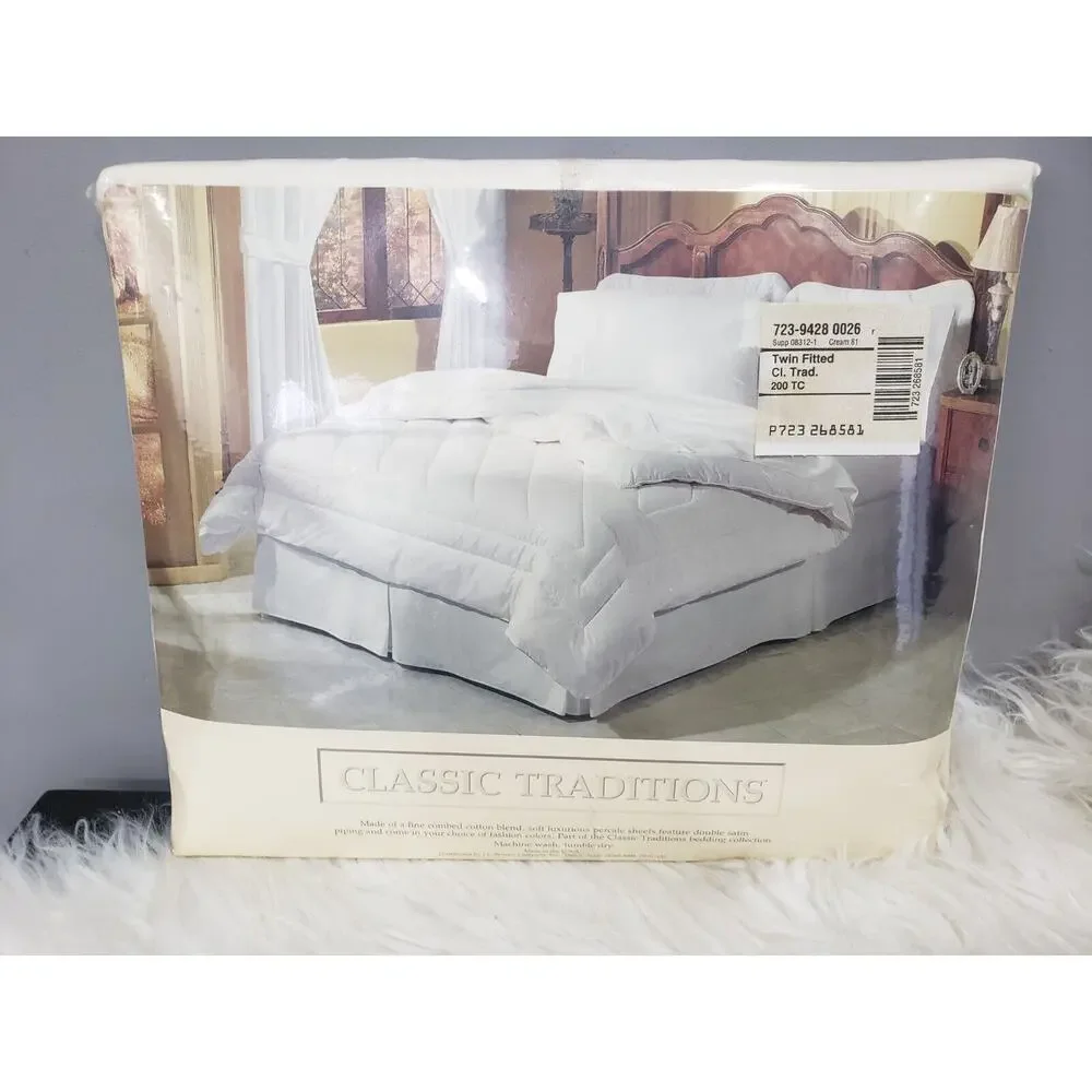 NEW Vintage Classic‎ Traditions CREAM off white flat & fitted sheet cotton 200
